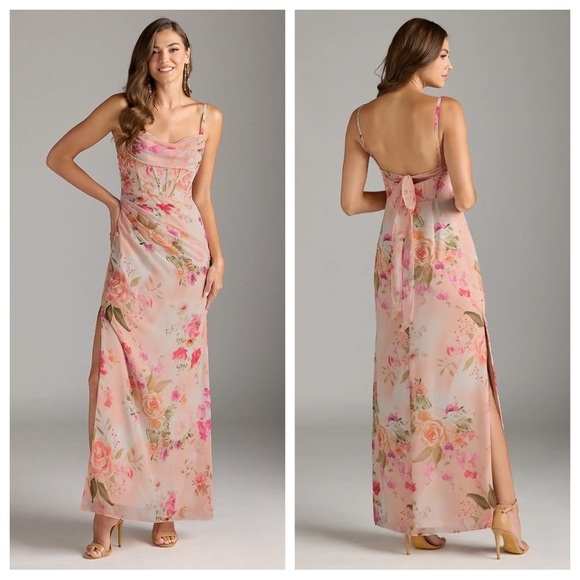 NWT Azazie Mai Abstract Bouquet Floral Sheath Pleated Chiffon Dress Size US A0 - Picture 1 of 12